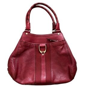 Cole Haan large red leather hobo bag w/ braided handles & gold color hardware
